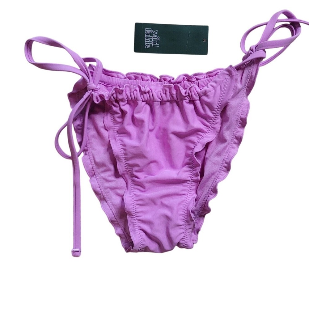 Wild Fable Bikini Bottom Purple Ruffle Side Tie Beach Coastal Vacation Resort S